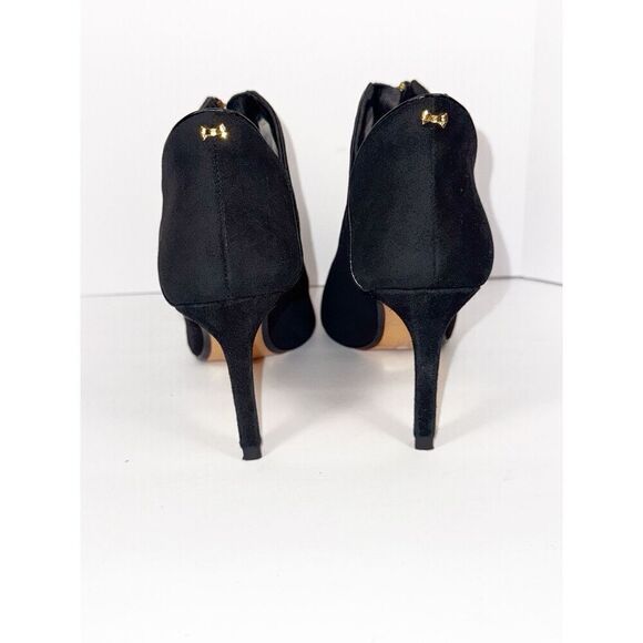 Ted Baker Millae Bootie Heels Black Suede Gold Zipper Stiletto Pointed 38.5/6 - Picture 12 of 16